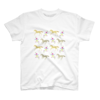 馬と花のTシャツ Regular Fit T-Shirt