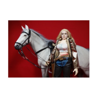 人形写真：白馬と金髪美少女ガンファイター　Doll picture: Blonde gunfighter Stickable Poster