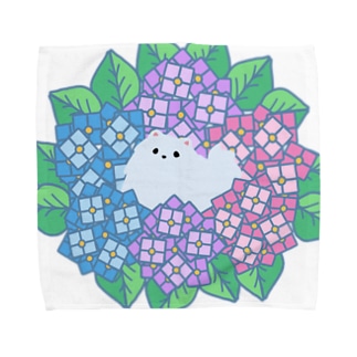 ポメラニアン×紫陽花 Towel Handkerchief