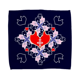 「浪漫花」-QUEEN-／タオルハンカチ（ネイビー） Towel Handkerchief
