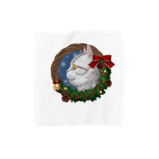 クリスマスリースと猫　ワンポイント Towel Handkerchief