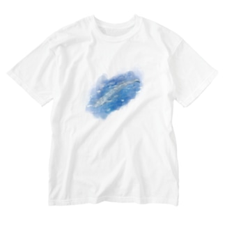 いきものイラスト（シロナガスクジラ） Washed T-Shirt