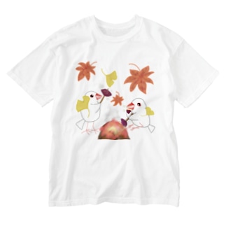 落ち葉と焼き芋と文鳥ず Washed T-Shirt