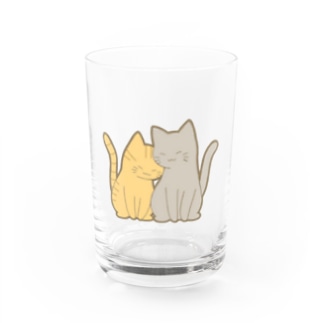 仲良し猫　茶トラ&灰 Water Glass