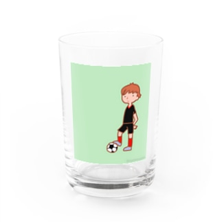サッカー少年黒ユニフォーム Water Glass