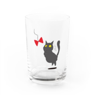 黒猫と赤いリボン Water Glass