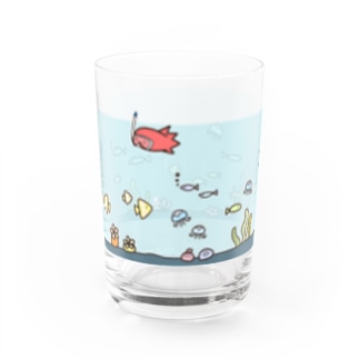 海を泳ぐタコさんウインナー　カラフルグラス Water Glass