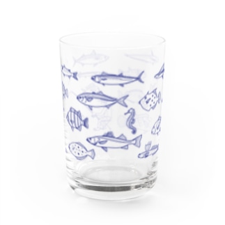 お魚　青LINE Water Glass