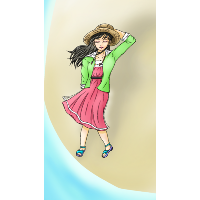 浜辺を歩く女性