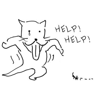 虫に恐れおののく犬(父作)