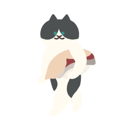 はまちの握り寿司を前のめりで運ぶねこ