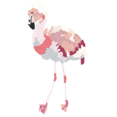 両足で立つフラミンゴ(ちぎり絵)