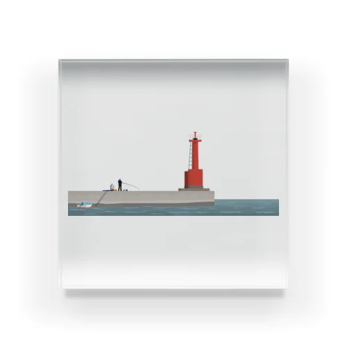 赤灯台と釣り人 アクリルブロック