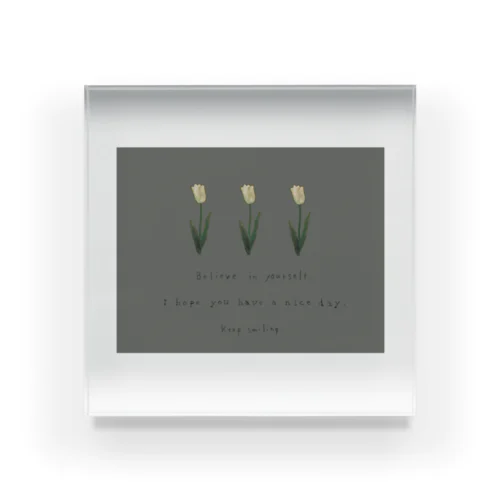 Khaki gray × Cream three tulip Acrylic Block