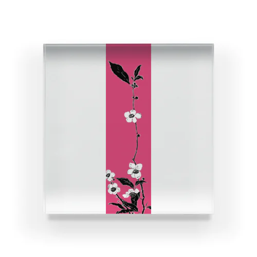 〇和風柄　白と黒　花模様(赤みがかった躑躅色) Acrylic Block