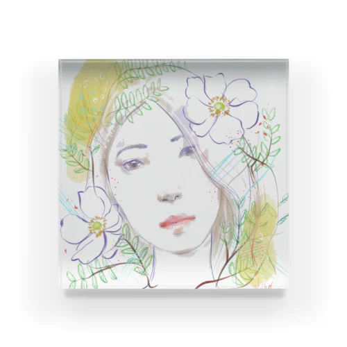 お花と水彩の子 Acrylic Block