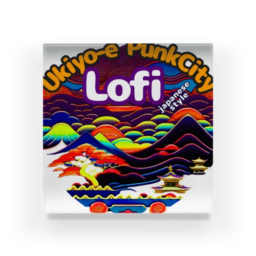 【lofiアート】ネオ浮世絵と盆栽: 北斎イズムのサイバーパンクが織りなす日本の景色の旅 Acrylic Block