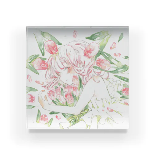 春の足音に目覚める(TULIP) Acrylic Block