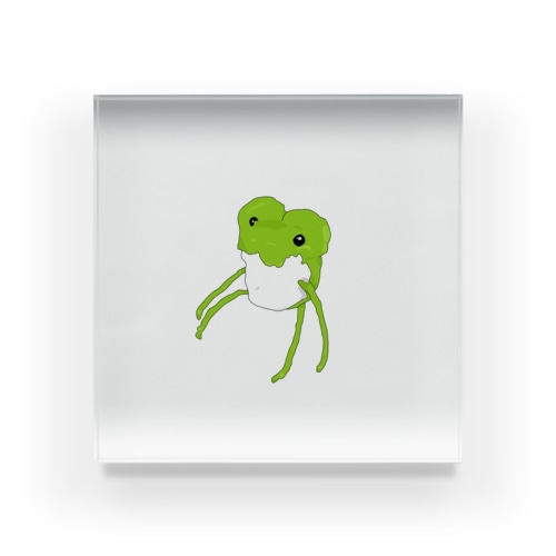 Pompom art 《薄緑カエル》 Acrylic Block
