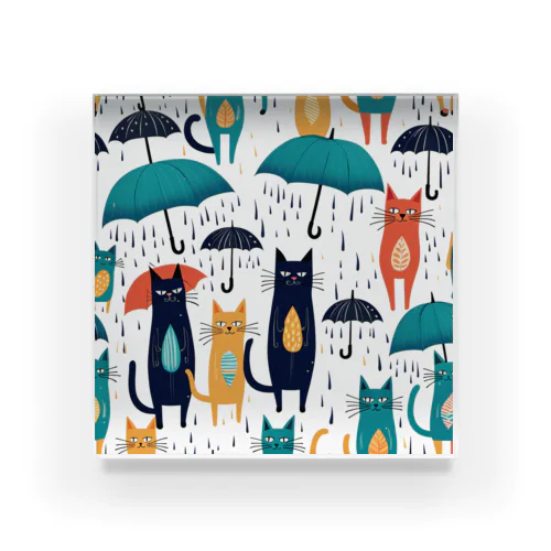 Rain, umbrella and cat アクリルブロック