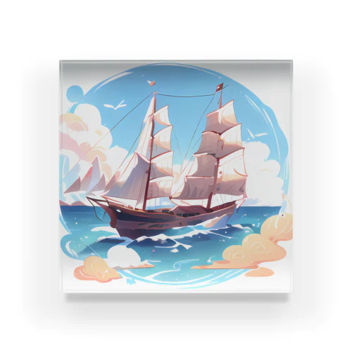 晴天の大海原と帆船 Acrylic Block