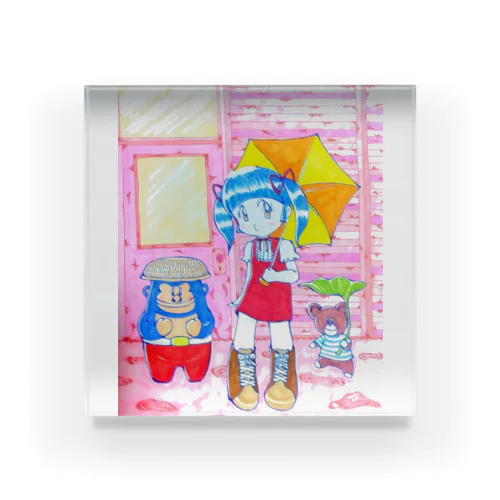 雨と2匹とひとり Acrylic Block