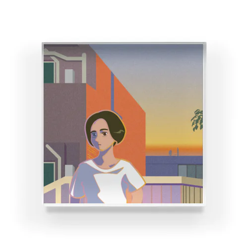 Sunset street and boy Acrylic Block