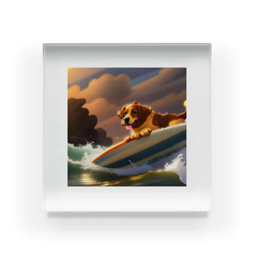 サーフィンしているかっこいい犬 アクリルブロック