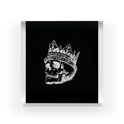 Black White Illustrated Skull King  Acrylic Block