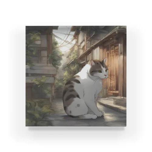 懐かしい雰囲気に包まれた猫のアートプリント Acrylic Block