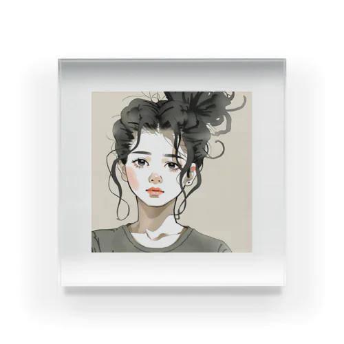 無造作ヘアの女の子 Acrylic Block