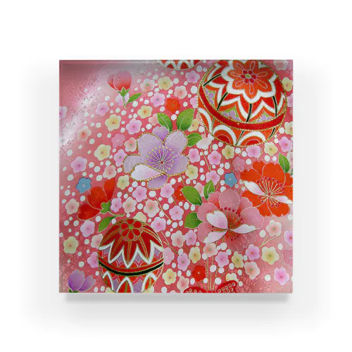 京友禅　手毬小花　ピンク Acrylic Block