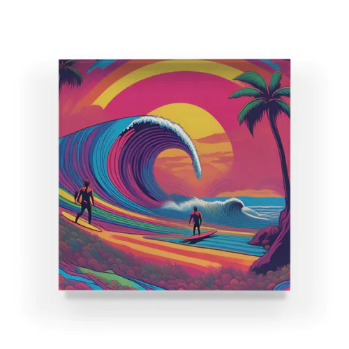 Tropical Beach Surfer Art Acrylic Block