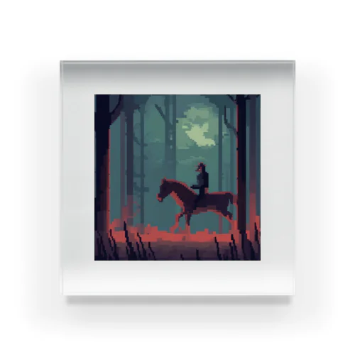 夜の不気味な森での乗馬風景 アクリルブロック