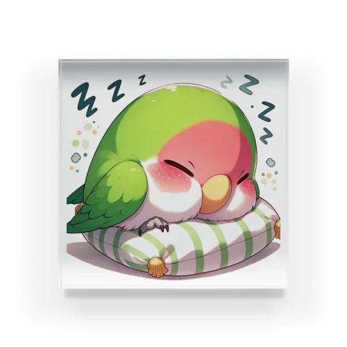 お眠りインコ　ルンちゃん アクリルブロック