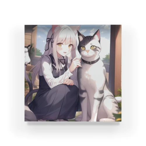 猫と猫耳少女 Acrylic Block