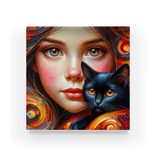 Harmonious Waltz: A Girl and Her Midnight Cat Acrylic Block