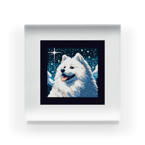 白い犬のドット絵 Acrylic Block
