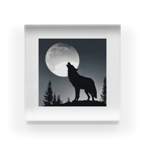 月に遠吠えする狼 アクリルブロック
