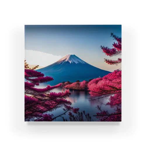 富士山と紅葉、そして湖のグッズ Acrylic Block