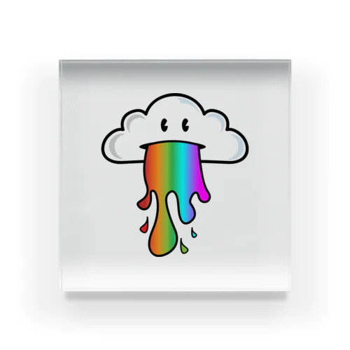 かわいい雲が虹を架ける アクリルブロック