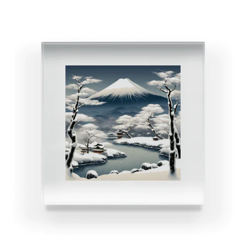 日本の風景　冬の富士山 Acrylic Block