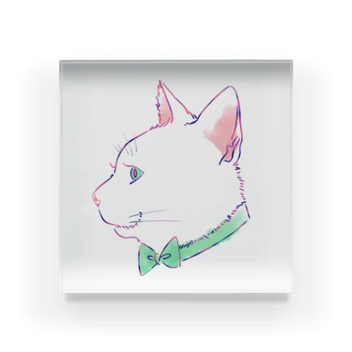 White cat Acrylic Block