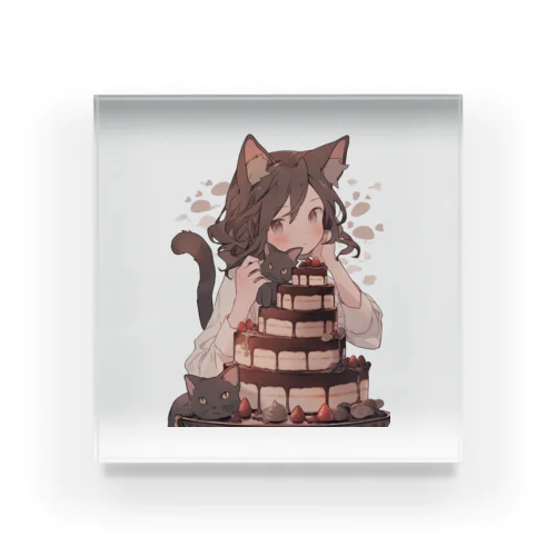 ネコちゃんとチョコレートケーキ Acrylic Block