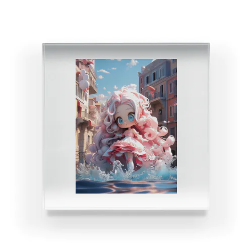 水たまりとピンクガール Acrylic Block