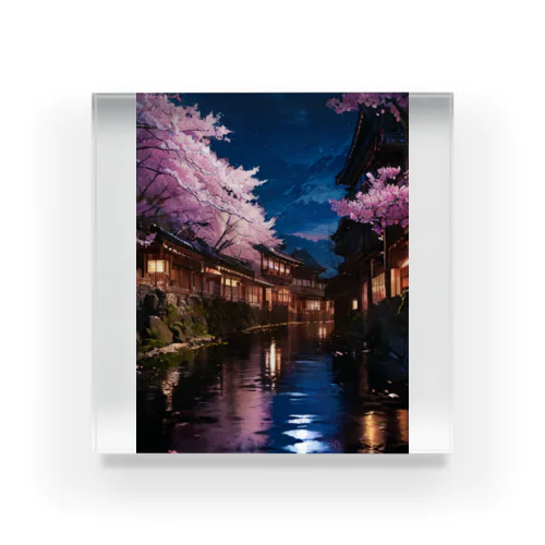 川と桜と明かり Acrylic Block
