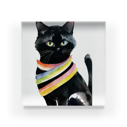 黒猫と虹の首輪 Acrylic Block