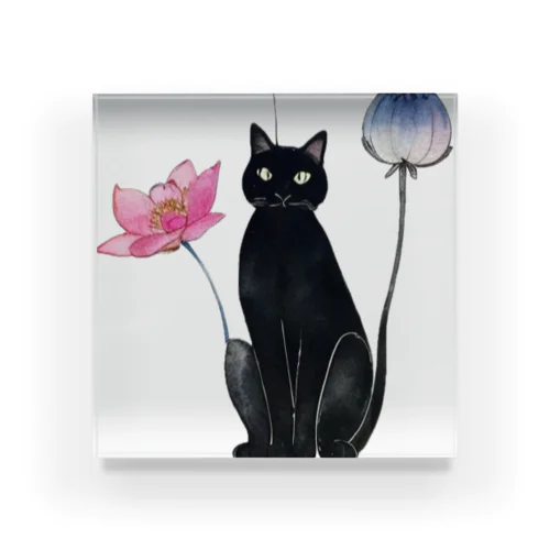 黒猫と花 Acrylic Block