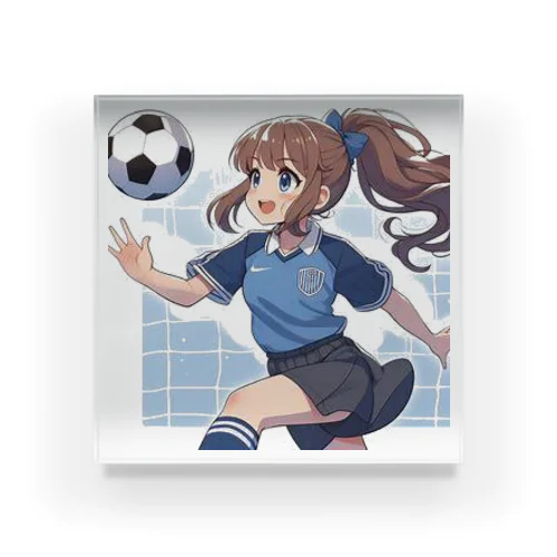 楽しくフットサルしているポニーテールの女の子 Acrylic Block