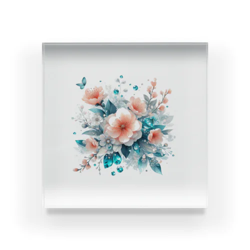 桃の花×エメラルド Acrylic Block